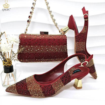 Gold Color Elegant Hollow Rhinestones High Heels Wedges Shoes Matching Bag - ROYAL EQUIPS