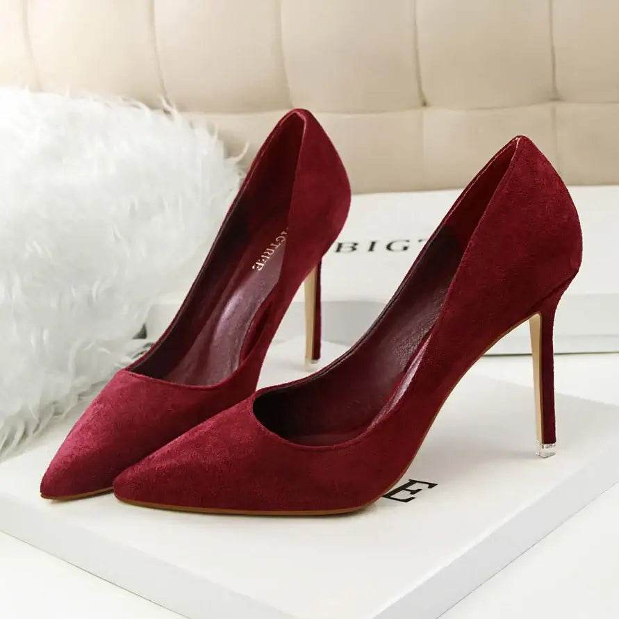9cm High Heels Burgundy Pumps Plus Sized Suede Bridal Scarpins Prom Shoes - ROYAL EQUIPS
