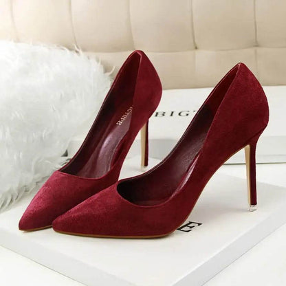 9cm High Heels Burgundy Pumps Plus Sized Suede Bridal Scarpins Prom Shoes - ROYAL EQUIPS