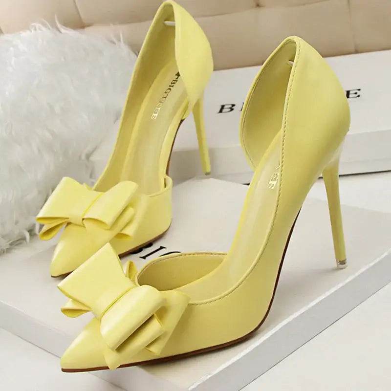 Women 7.5cm 10cm High Heels Leather Pumps Scarpins Sweet Cute Bow Low Heels Wedding Bridal Pink, Yellow, Blue Shoes - ROYAL EQUIPS