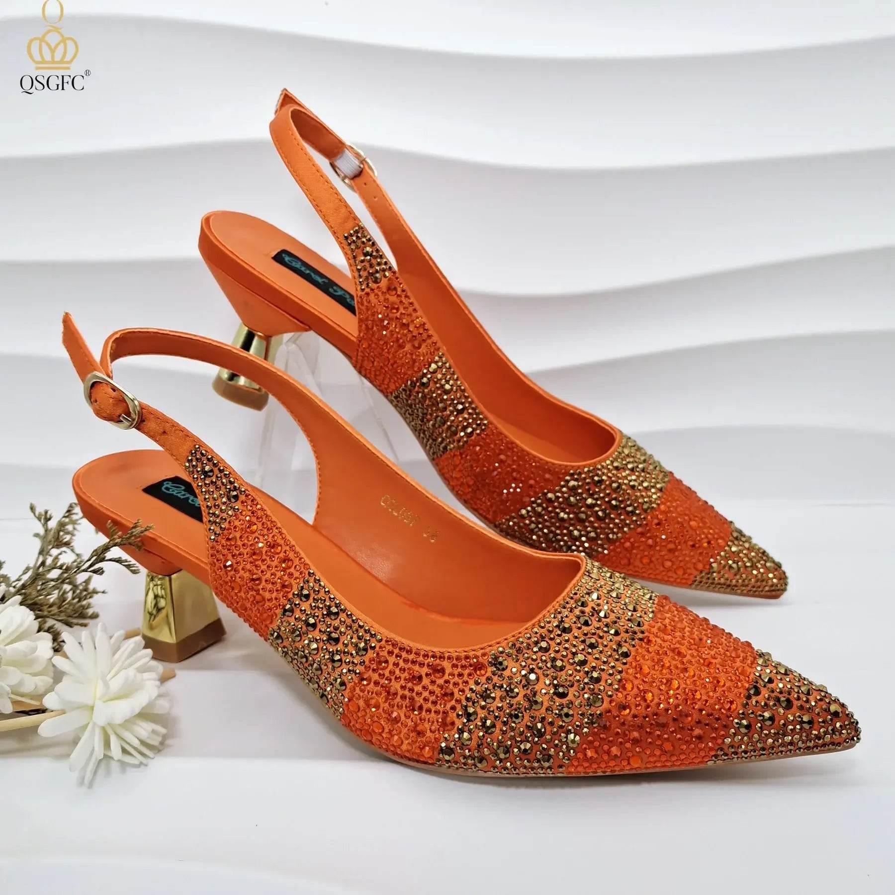 Gold Color Elegant Hollow Rhinestones High Heels Wedges Shoes Matching Bag - ROYAL EQUIPS