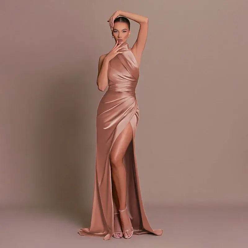 Silken Allure Backless Evening Dress - Elegant Halter Party Gown - ROYAL EQUIPS