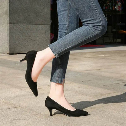 Low Heel Pumps Lady Pointed Toe Kitten Heels Female Green Flock Red - ROYAL EQUIPS