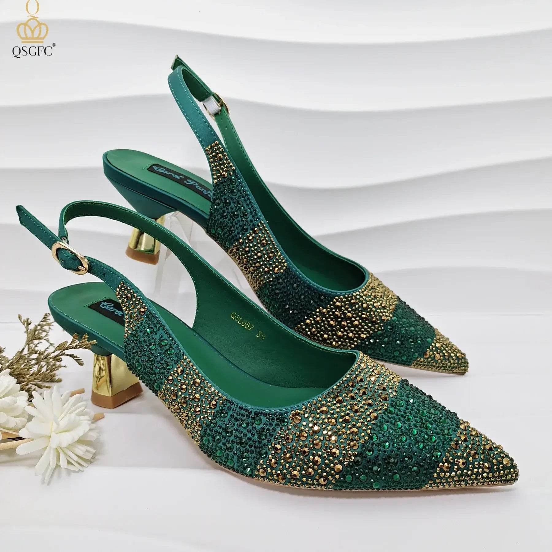 Gold Color Elegant Hollow Rhinestones High Heels Wedges Shoes Matching Bag - ROYAL EQUIPS