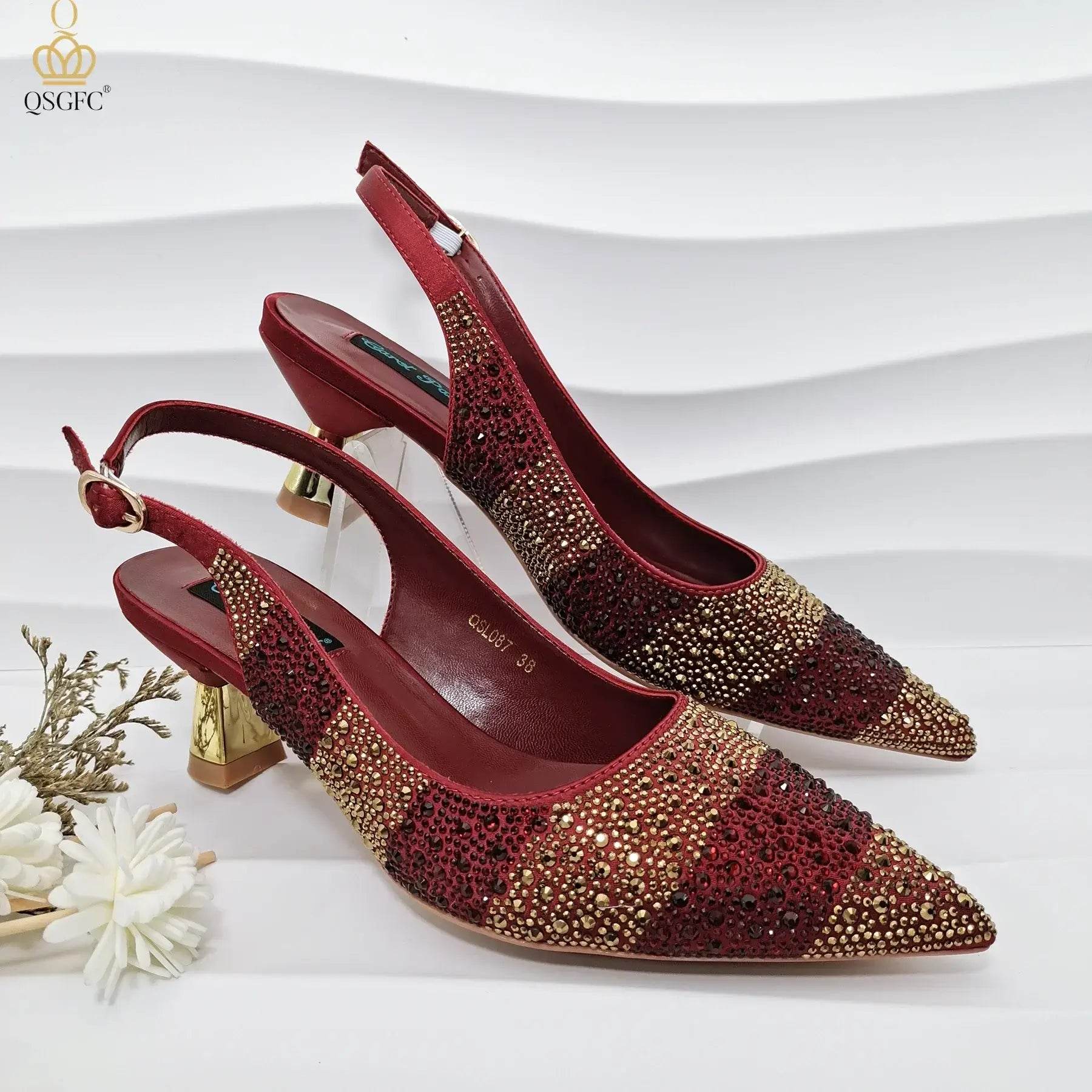 Gold Color Elegant Hollow Rhinestones High Heels Wedges Shoes Matching Bag - ROYAL EQUIPS
