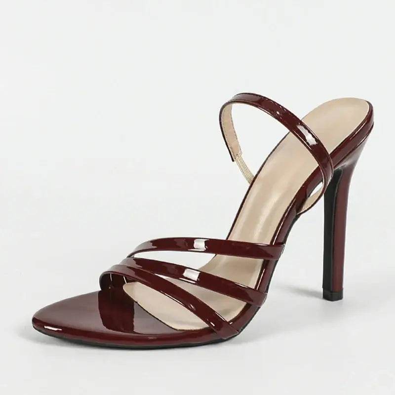 Slip-On Back Strap Sandals Patent Leather Narrow Band Open Toe Gladiator High Heels - ROYAL EQUIPS
