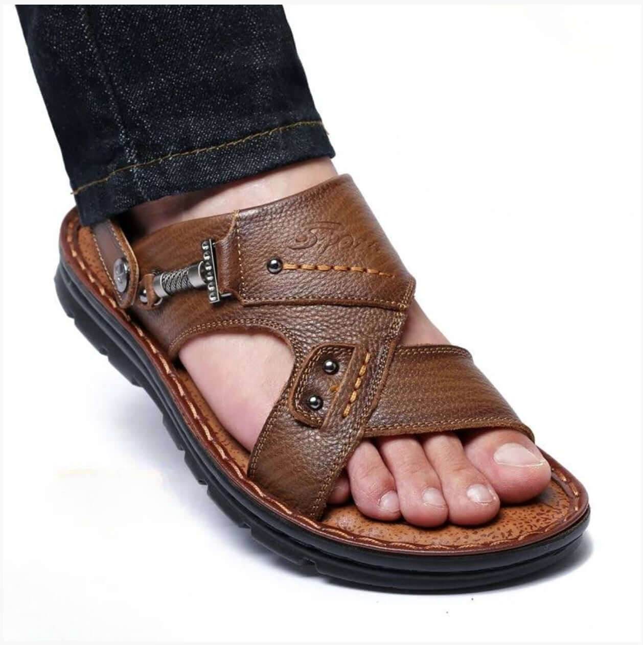 Casual Non-Slip Male Sandals And Sliers Cow-Leather - ROYAL EQUIPS