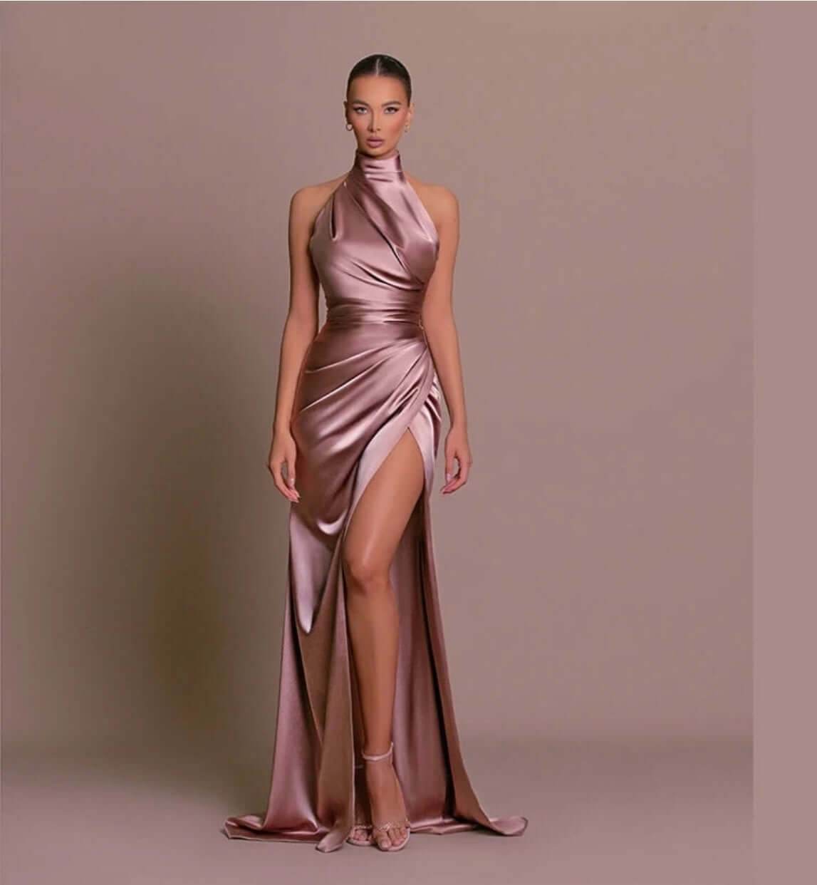 Silken Allure Backless Evening Dress - Elegant Halter Party Gown - ROYAL EQUIPS