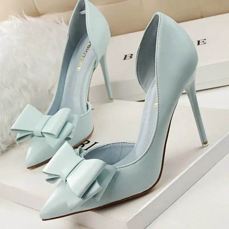 Women 7.5cm 10cm High Heels Leather Pumps Scarpins Sweet Cute Bow Low Heels Wedding Bridal Pink, Yellow, Blue Shoes - ROYAL EQUIPS