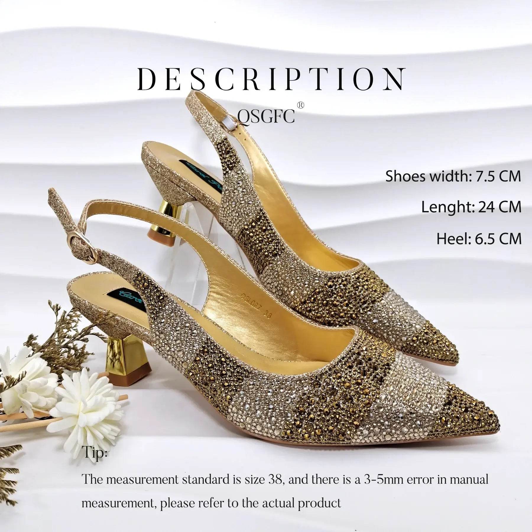 Gold Color Elegant Hollow Rhinestones High Heels Wedges Shoes Matching Bag - ROYAL EQUIPS