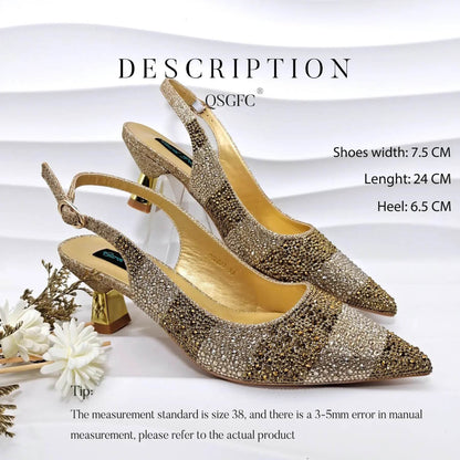 Gold Color Elegant Hollow Rhinestones High Heels Wedges Shoes Matching Bag - ROYAL EQUIPS