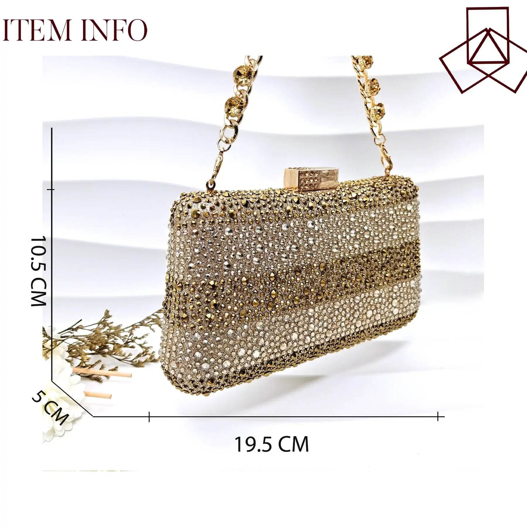 Gold Color Elegant Hollow Rhinestones High Heels Wedges Shoes Matching Bag - ROYAL EQUIPS