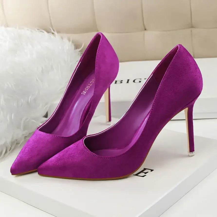 9cm High Heels Burgundy Pumps Plus Sized Suede Bridal Scarpins Prom Shoes - ROYAL EQUIPS
