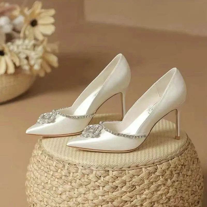 Elegant Wedding Shoes Bridal Shoes White Rhinestone High Heels Bridesmaid Pumps - ROYAL EQUIPS