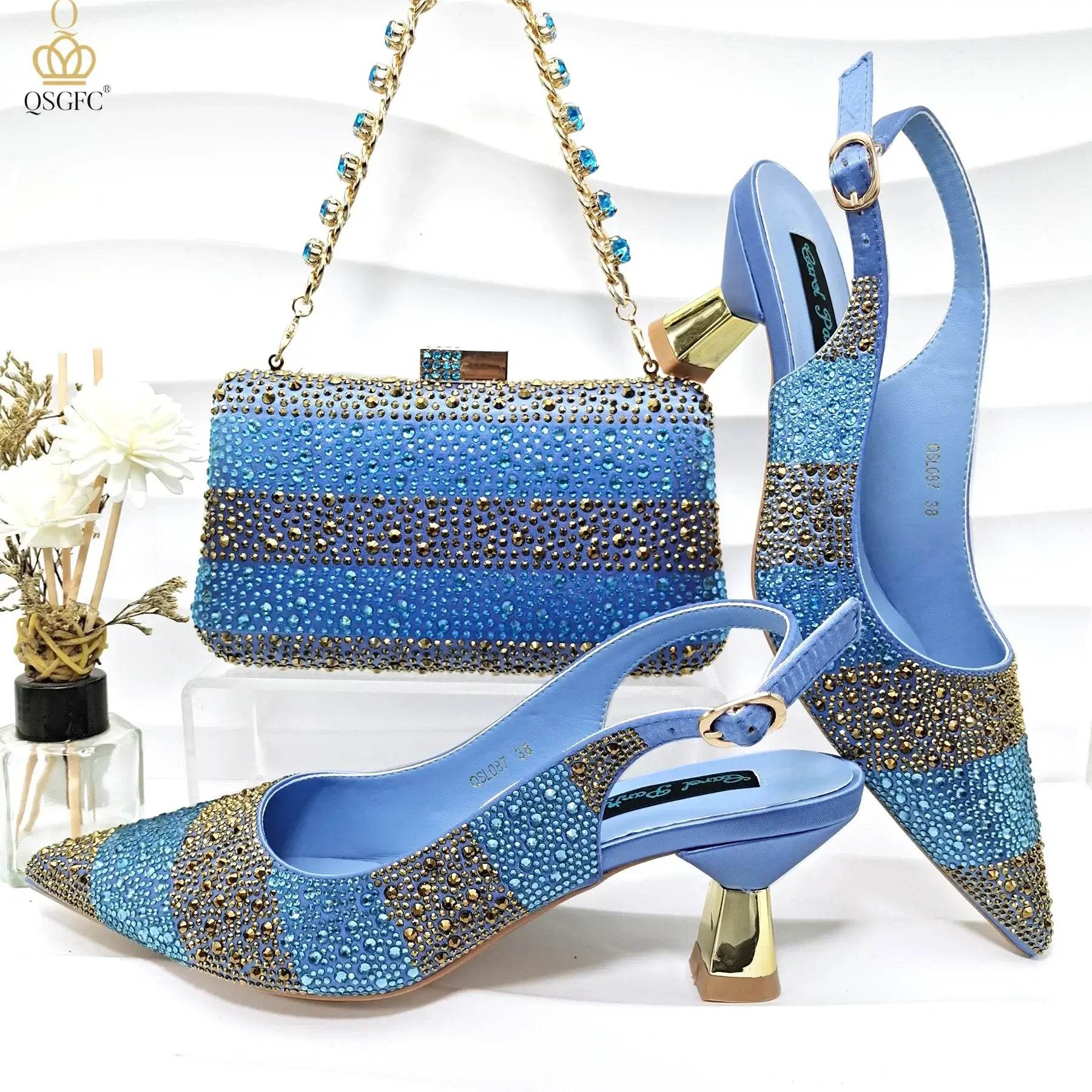 Gold Color Elegant Hollow Rhinestones High Heels Wedges Shoes Matching Bag - ROYAL EQUIPS