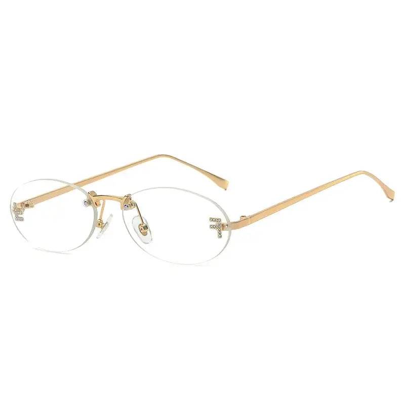 SlRimless Retro Oval Sunglasses Cat Eye Sun Glasses Frameless F Letter Sunglass Shade Driving Eyewear - ROYAL EQUIPS