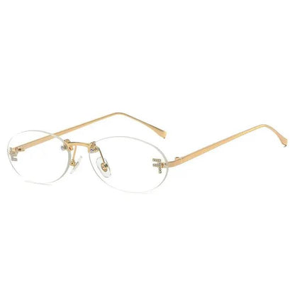 SlRimless Retro Oval Sunglasses Cat Eye Sun Glasses Frameless F Letter Sunglass Shade Driving Eyewear - ROYAL EQUIPS