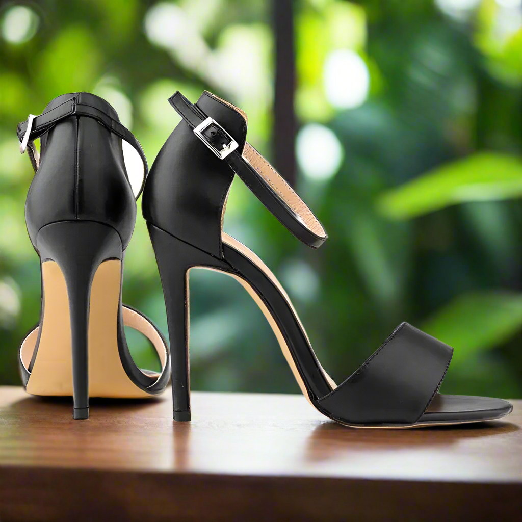 High heels open to pu leather black