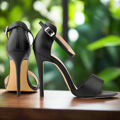 High heels open to pu leather black