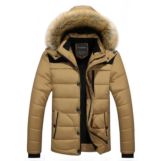 Men’s Winter Hooded Cotton Coat with Removable Fur Collar
