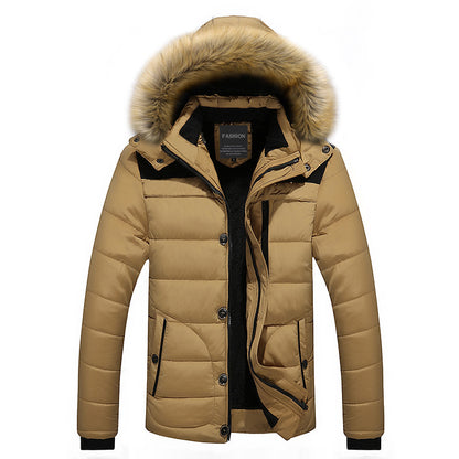 Men’s Winter Hooded Cotton Coat with Removable Fur Collar