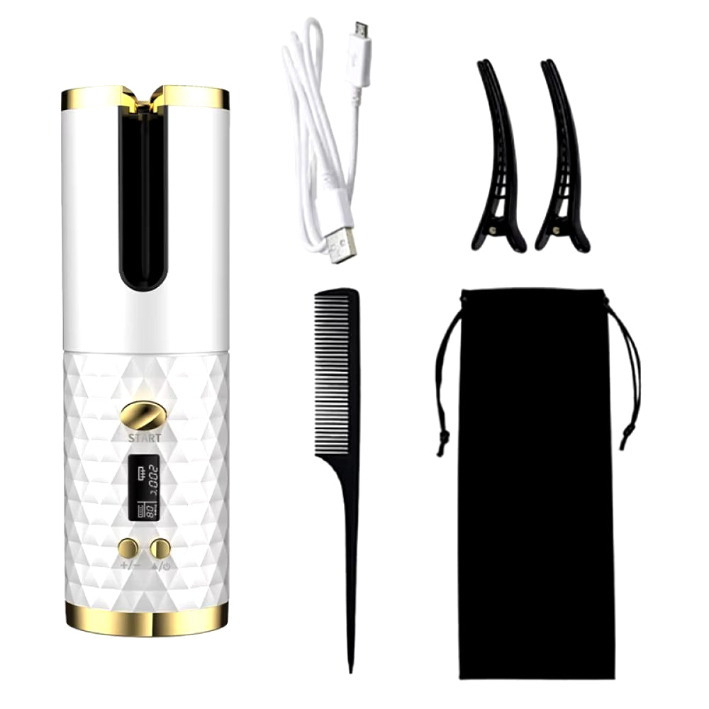 Cordless Automatic Wireless Hair Curler with Adjustable Temperature and Timing - USB Rechargeable Rotating Curling Iron
