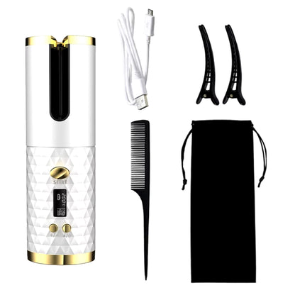 Cordless Automatic Wireless Hair Curler with Adjustable Temperature and Timing - USB Rechargeable Rotating Curling Iron