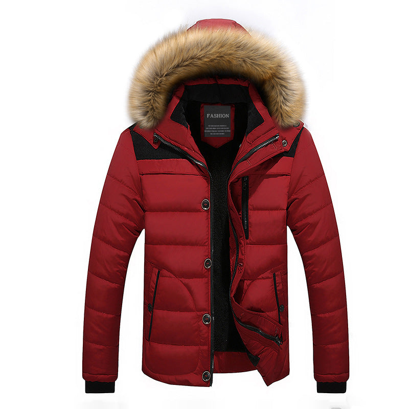 Men’s Winter Hooded Cotton Coat with Removable Fur Collar