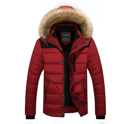 Men’s Winter Hooded Cotton Coat with Removable Fur Collar