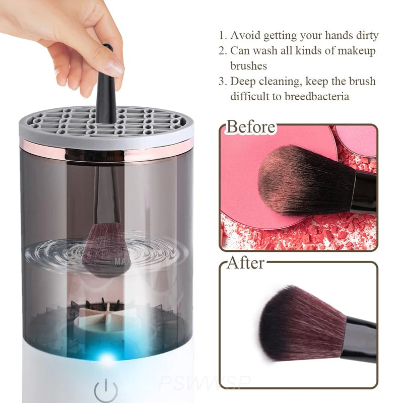 Revolutionary 3-in-1 Electric Makeup Brush Cleaner with Drying Rack and Brush Holder - Automatic Cleaning Solution for Effortless Beauty Maintenance