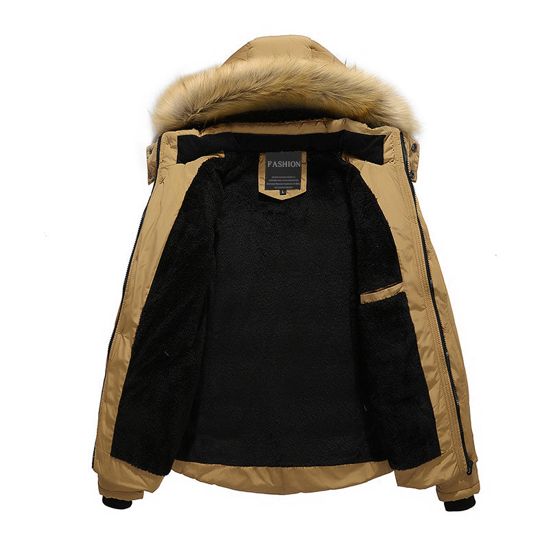 Men’s Winter Hooded Cotton Coat with Removable Fur Collar